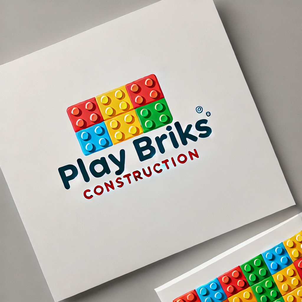 DALL·E 2024 08 10 16.17.44 A clean and polished design for a construction toy logo. The image features colorful toy bricks in red yellow blue green and orange neatly arran